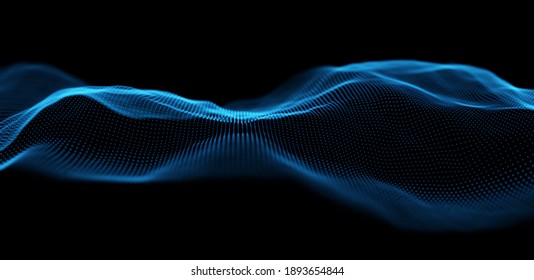 Dynamic blue dot landscape. Abstract digital wave background. Network data structure. Point grid visualization. Technology vector illustration.