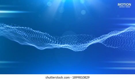 Un dinámico paisaje de puntos azules. Resumen del fondo de la ola digital. Estructura de datos de red. Visualización de cuadrícula de puntos. Ilustración vectorial de tecnología.