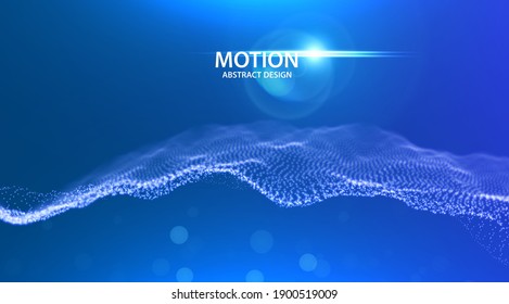 Dynamic blue dot landscape. Abstract digital wave background. Network data structure. Point grid visualization. Technology vector illustration.