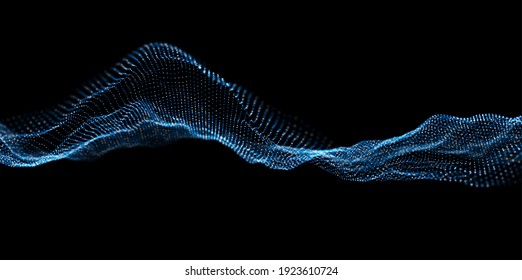 Dynamic blue dot landscape. Abstract digital wave background. Network data structure. Point grid visualization. Technology vector illustration.