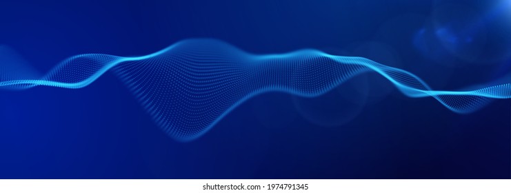 Dynamic blue dot landscape. Abstract digital wave background. Network data structure. Point grid visualization. Technology vector illustration.