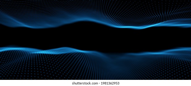 Dynamic blue dot landscape. Abstract digital wave background. Network data structure. Point grid visualization. Technology vector illustration.