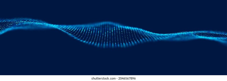 Dynamic blue dot landscape. Abstract digital wave background. Network data structure. Point grid visualization. Technology vector illustration.
