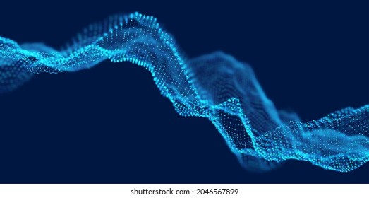 Dynamic blue dot landscape. Abstract digital wave background. Network data structure. Point grid visualization. Technology vector illustration.