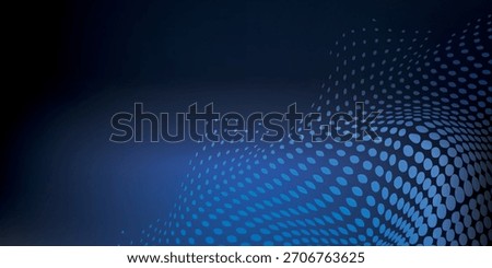 Dynamic blue dot pattern creating a wavy, undulating surface. Numerous small circles form a digital halftone texture, flowing across the frame.