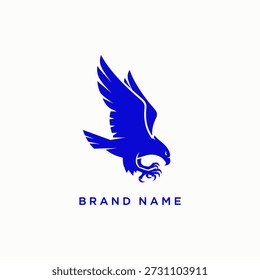 Dinámica silueta de águila azul en una poderosa pose de vuelo hacia abajo, alas extendidas y garras listas. Ideal para logotipos, marcas o para representar la fuerza y la libertad.