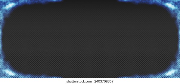 Dynamic blue energy frame on a black background, perfect for digital designs, advertisements, and futuristic themes. Ideal for overlaying text or logos.