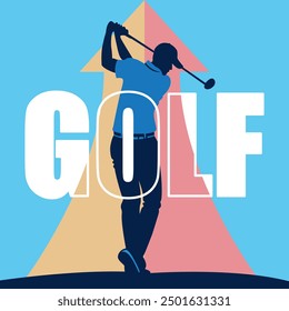 Ilustración de póster de silueta de pose de personas de golf azul dinámico.