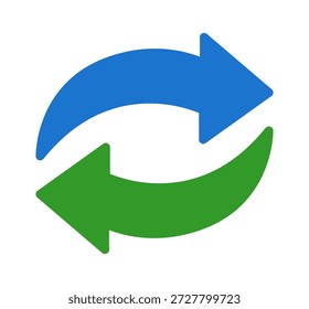Dynamic blue and green arrows symbolizing exchange and collaboration.