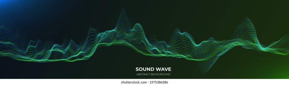 Dynamic blue and green dot landscape. Abstract digital wave background. Network data structure. Point grid visualization. Technology vector illustration.