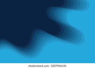 Dynamic blue layered wavy papercut decorative background. Abstract smooth wave composition of curved shapes
