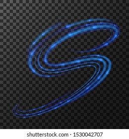 Dynamic blue light effect. Glowing trail and whirlwind. Vector illustration