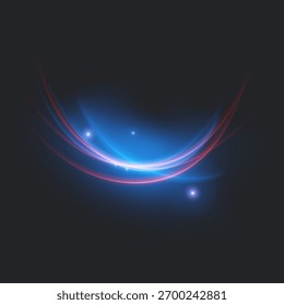 Onda de energia luminosa azul dinâmica. Linhas brilhantes no plano de fundo escuro