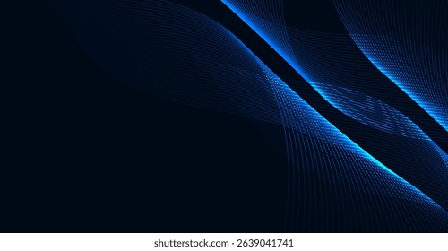 Dynamic Blue Light Wave Background with Dark Contrast, Illustrating Flowing Energy and Modern Design, Ideal for Technology and Futuristic Concepts