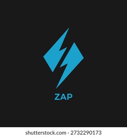 Dynamic blue lightning bolt graphic with 'ZAP' text, symbolizing speed, power, and modern technology on a sleek black background. Ideal for branding.
