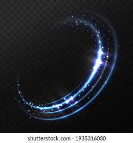 Dynamic Blue Lines With Light Effect. Rotating Neon Rings. Abstract Glittering Swirl, Wave