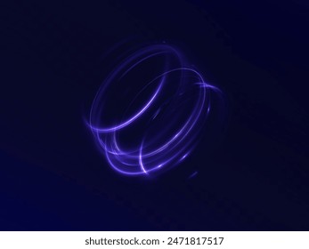 Dynamic blue lines of light with glow effect. Rotating light shiny half rings. Abstract sparkling dynamic light speed lines. Vector 10 EPS	
