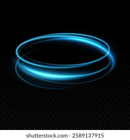 Dynamic blue lines of light with glow effect. Rotating light shiny rings. Abstract sparkling blue circles of movement.