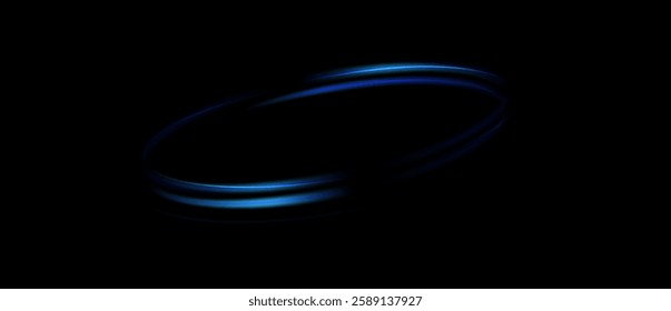 Dynamic blue lines of light with glow effect. Rotating light shiny rings. Abstract sparkling blue circles of movement.