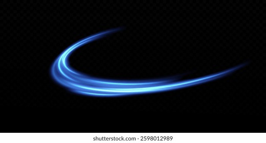 Dynamic blue lines of light with glow effect. Rotating light shiny rings. Abstract sparkling blue circles of movement.