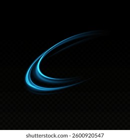 Dynamic blue lines of light with glow effect. Rotating light shiny rings. Abstract sparkling blue circles of movement.

