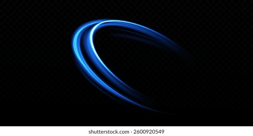 Dynamic blue lines of light with glow effect. Rotating light shiny rings. Abstract sparkling blue circles of movement.

