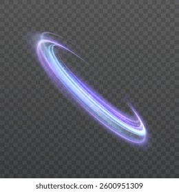 Dynamic blue lines of light with glow effect. Rotating light shiny half rings. Abstract sparkling dynamic light speed lines. Vector 10 EPS	