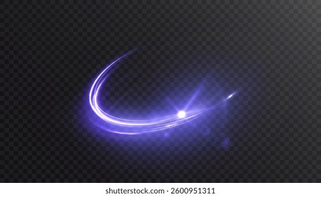 Dynamic blue lines of light with glow effect. Rotating light shiny half rings. Abstract sparkling dynamic light speed lines. Vector 10 EPS	