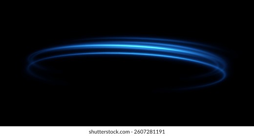 Dynamic blue lines of light with glow effect. Rotating light shiny rings. Abstract sparkling blue circles of movement.	