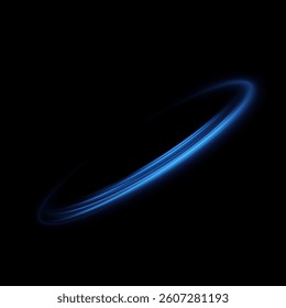 Dynamic blue lines of light with glow effect. Rotating light shiny rings. Abstract sparkling blue circles of movement.	