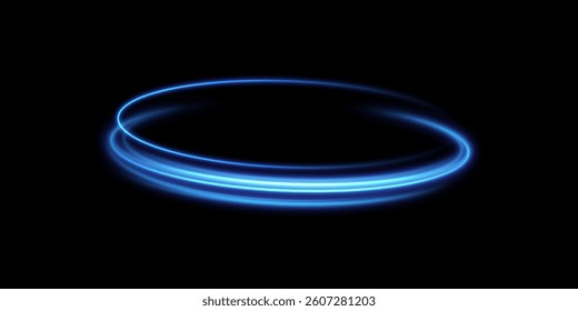 Dynamic blue lines of light with glow effect. Rotating light shiny rings. Abstract sparkling blue circles of movement.	