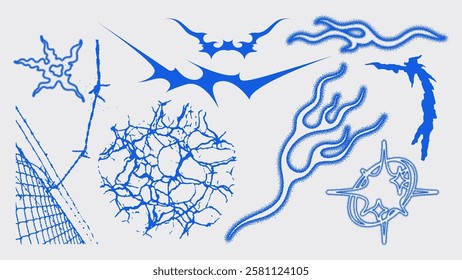 Dynamic blue lines and shapes create an abstract graphic composition.