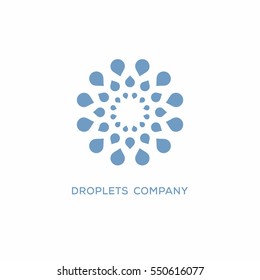 Dynamic blue logo sign template with set of water droplets.