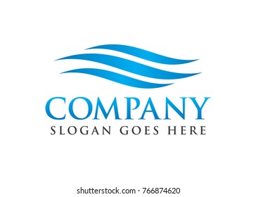 dynamic blue ocean wave stream line logo