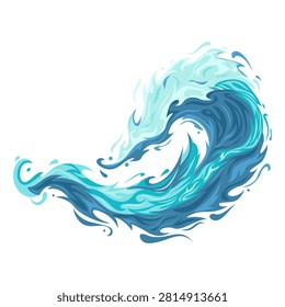 Dynamic Blue Ocean Wave Vector Illustration, Stylized Sea Splash and Water Swirl Graphic Isolated on White Background