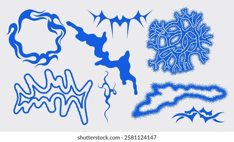 Dynamic blue organic shapes featuring fluid designs and textured patterns.