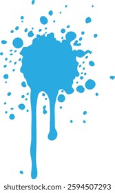 Dynamic blue paint splash illustration with drips and splatters, perfect for creative projects and modern designs