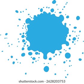 Dynamic blue paint splash vector with scattered droplets, ideal for creative projects and modern designs
