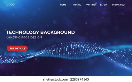 Dynamic blue particle wave. Abstract sound visualization. Flow digital structure. Mesh landscape or grid data technology.