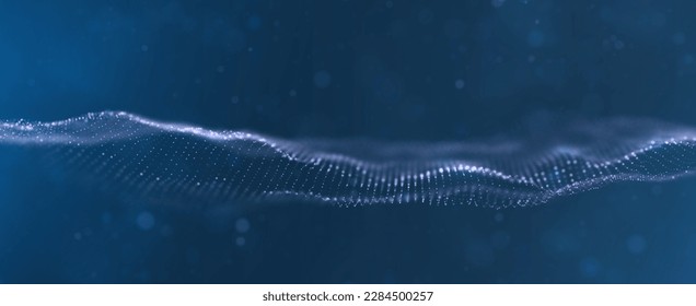Dynamic blue particle wave. Abstract sound visualization. Flow digital structure. Mesh landscape or grid data technology. - Powered by Shutterstock - Get 15% off with code: PIKWIZARD15