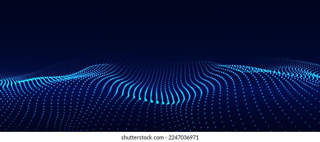 Dynamic blue particle wave. Futuristic point glowing wave. Flow digital structure. Data technology background. Vector illustration.