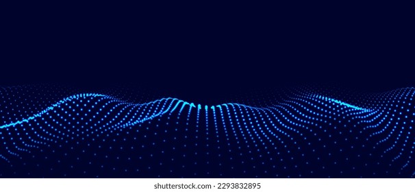 Dynamic blue particle wave. Futuristic point glowing wave. Flow digital structure. Data technology background. Vector illustration.