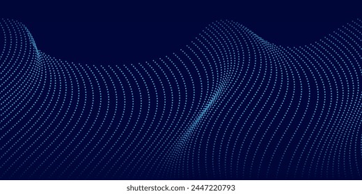 Dynamic blue particle wave. Futuristic point glowing wave