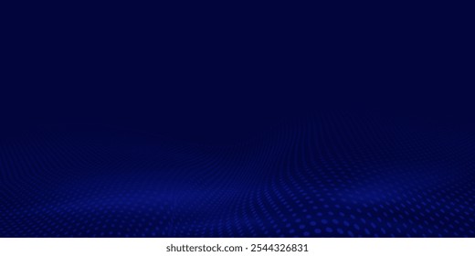 Dynamic blue particle wave. Futuristic point glowing wave. Flow digital structure. Data technology background. Vector illustration.