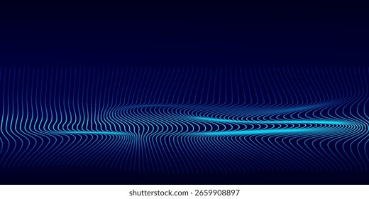 Dynamic blue particle wave. Futuristic point glowing wave. Flow digital structure. Data technology background. Vector illustration.