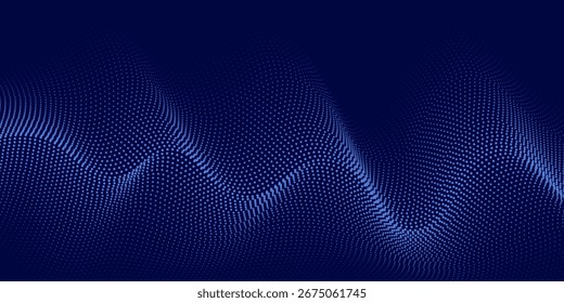 Dynamic blue particle wave. Futuristic point glowing wave. Flow digital structure. Data technology background. Vector illustration. Eps10