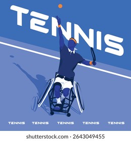 Dynamic blue poster featuring a silhouette of a tennis player with a disability serving a ball, set against a half-color background. Perfect for promoting inclusivity, sports, and empowerment.