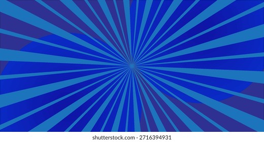 Um plano de fundo dinâmico de rajada azul com raios luminosos e escuros alternados convergindo no centro, criando uma sensação arrojada de movimento, energia e profundidade.