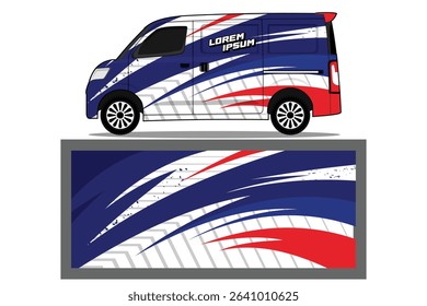 Dynamic Blue and Red Van Wrap Design for Commercial Vehicles