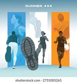 dynamisch blau sportlich Marathon Läufer Illustration Poster.
